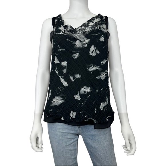 Theory Tops - THEORY Black Silk Print Sleeveless Top Size M
